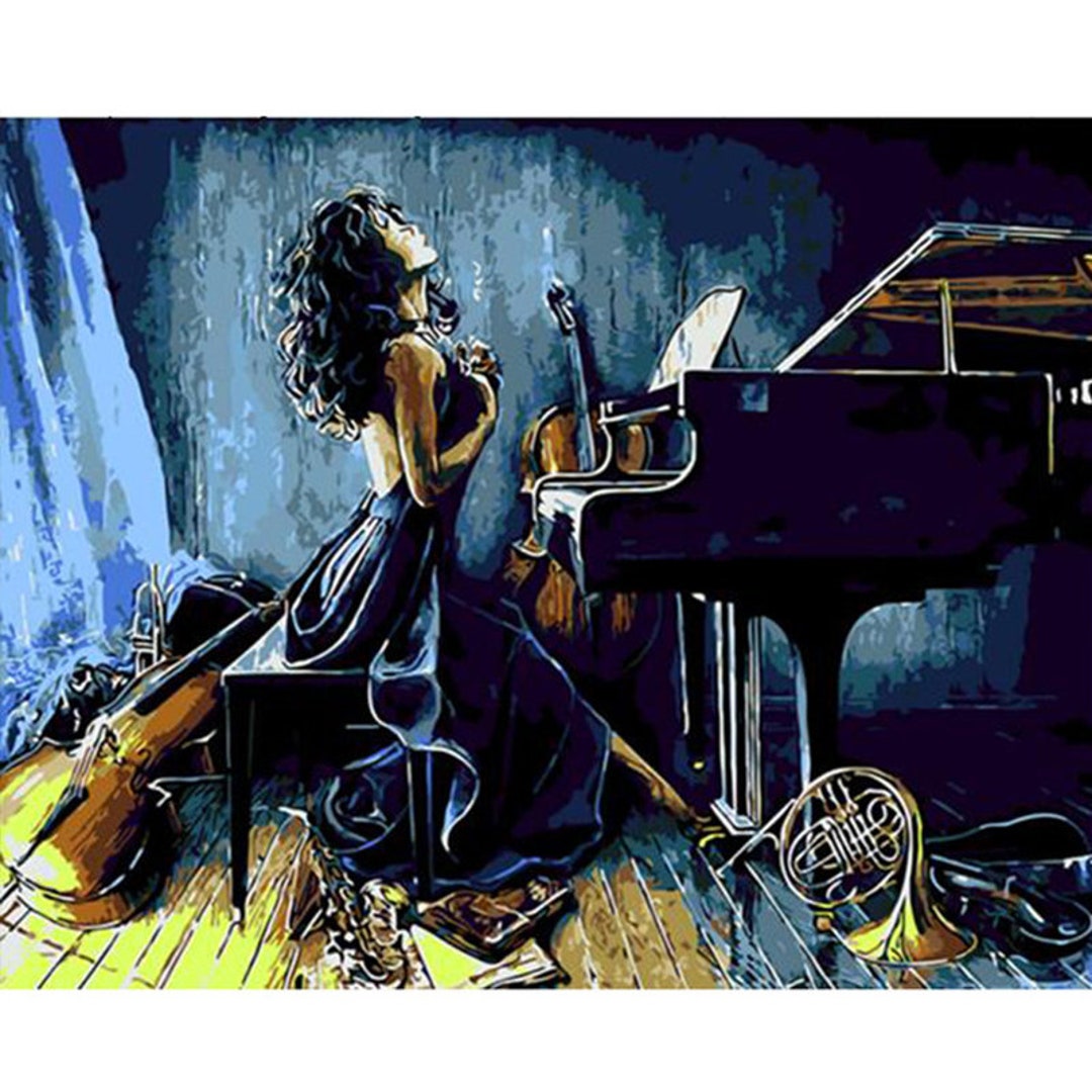 Paint by Numbers Girl Playing the Piano Kit for Adults Kids Beginners ...