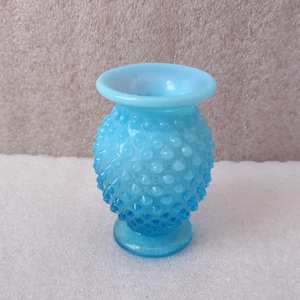 Vase Opalescent Blue Hobnail Glass Small Flower Bud