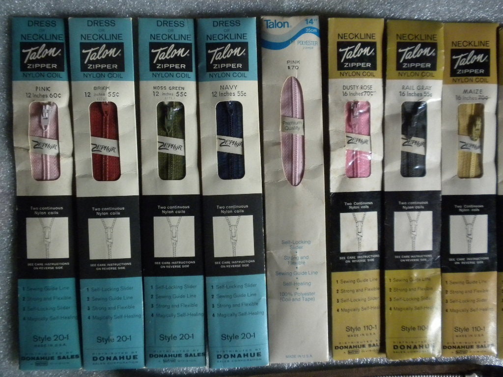 Zippers Talon, YKK Various Sizes and Colors, Dress, Skirts, Necklines