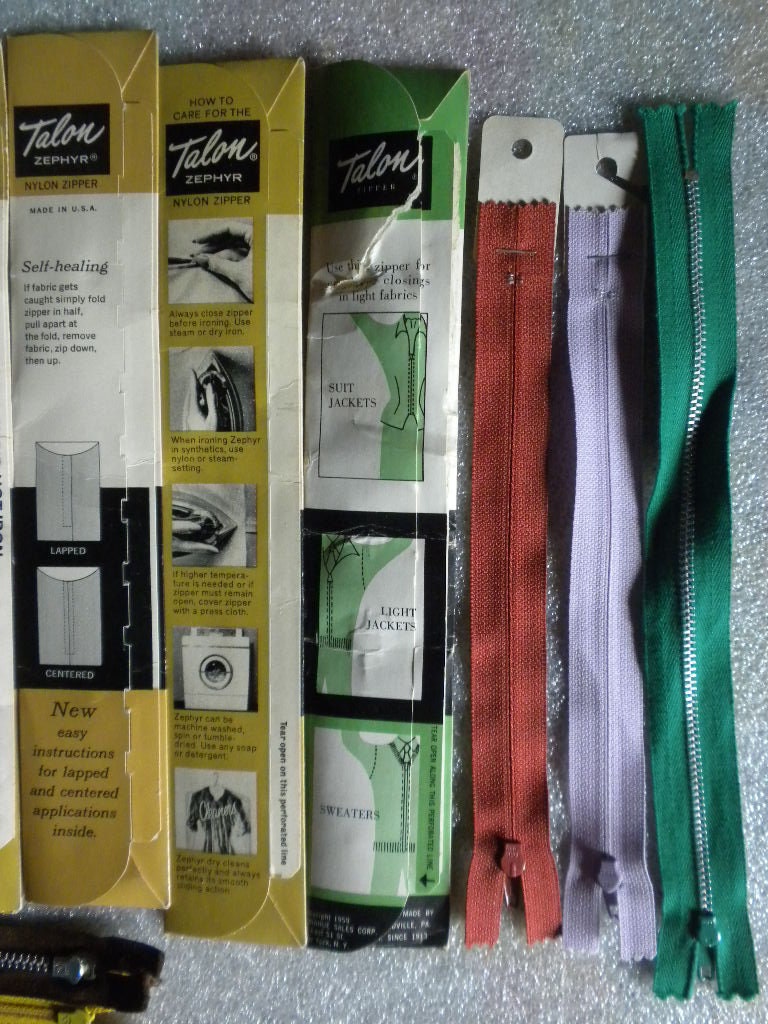Zippers Talon, YKK Various Sizes and Colors, Dress, Skirts, Necklines
