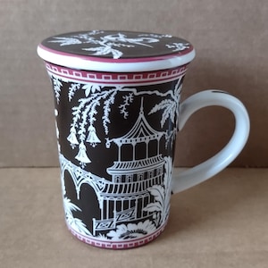 Mug Vera Bradley Imperial Toile With Lid For Barnes & Noble Brown And White