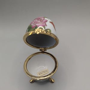 Vintage Hand-Painted Floral Trinket Egg, Gold Trim
