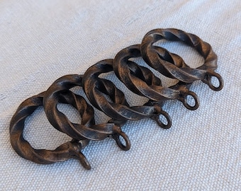 Handmade Twisted Iron Drapery Rings, Antique Bronze, Set of 5