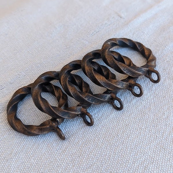 Twisted Iron drapery rings, pack of 5, Curtain twisted rings handmade Rings with eyelets. custom made iron rings, iron rod rings,