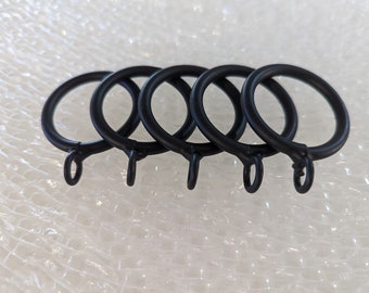 Black Iron Drapery Rings with Eyelets, Minimalist Handmade Curtain Rings (Set of 5)