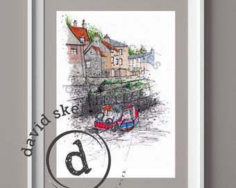 Boats on the Beck, Staithes | Art print by David Callear