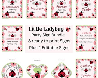 Little Ladybug Party Sign Bundle, Instant Digital Download