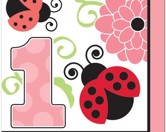 Little Ladybug 1st Birthday Lunch Napkins, 6.5 in, 16 count