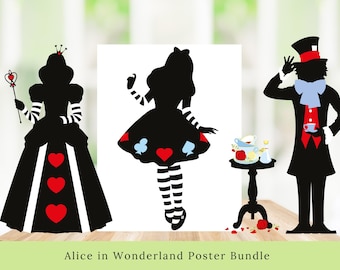 Pacchetto di poster per feste di Alice nel Paese delle Meraviglie, modello digitale del Cappellaio Matto (Canva)