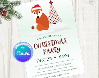 Invito alla festa di Natale Woodland Fox, modello Canva (5x7)