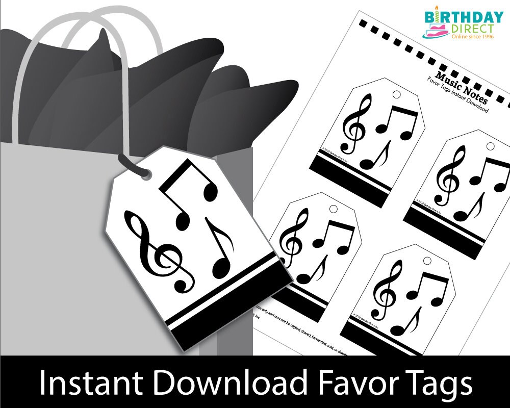 Music Notes Party Favor Tags/ DIY Hang Tags/ Gift Bag Tags/ | Etsy