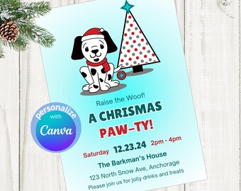 Invito per la festa di Natale dalmata, invito per le vacanze con cani (canva 5x7)