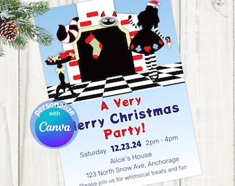 Invito alla festa di Natale di Alice nel Paese delle Meraviglie, 5x7 Canva (download digitale)