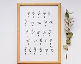 ASL Alphabet | American Sign Language | Printable Wall Art | Home / Dorm Decor | Black and White Wall Art Prints | Typography