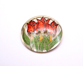 Broche de tulipán de esmalte Behavé firmado vintage