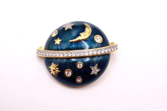 Swarovski Celestial Moon and Stars Signed Brooch - image 1