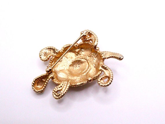 Vintage Gold Filigree Turtle with Emerald Green E… - image 3