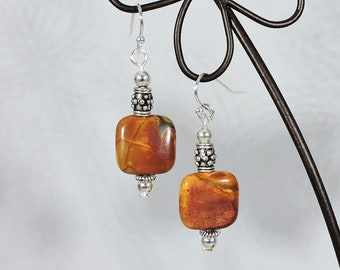 Silver earrings with rusty red stone