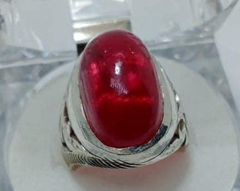 Röd Aqeeq-stenring: Handgjord jemenitisk agat i 925 sterlingsilver