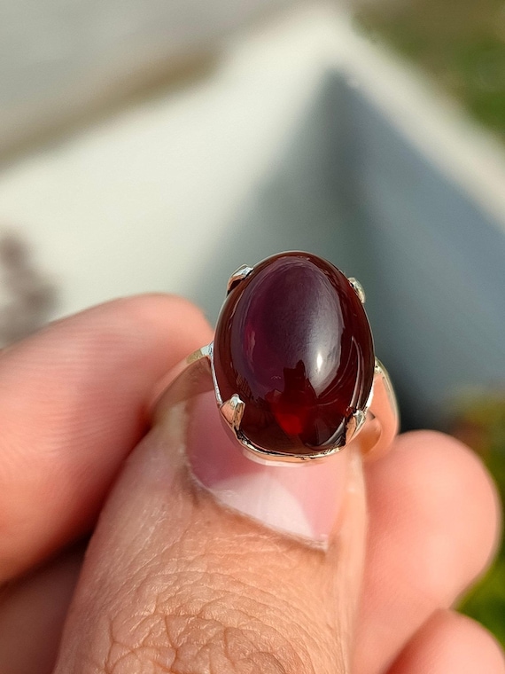 Deep Brown Aqeeq Mens Aqeeq Stone Ahlul BAYT Yemeni Aqeeq Stone Rings Islamic Rings Men Natural Agate Rings 925 Sterling Silver Jewelry