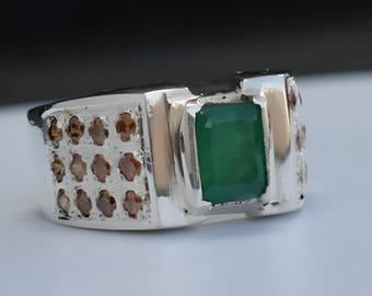 Handmade Afghanistan Emerald Ring: 925 Sterling Silver Men's Ring