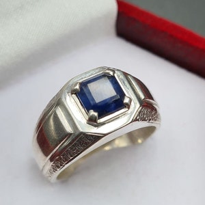 Natural Untreated Blue Sapphire Rings for Men Unheated Sapphire Gem Promise Rings 2.5 Carats Sapphire Stone Bands Engagement/Wedding Rings