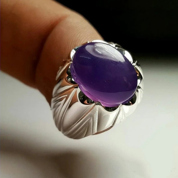 Purple Aqeeq Mens Aqeeq Stone Ahlul Bayt Yemeni Aqeeq Stone Rings