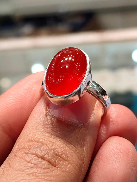 Natural Agate Ring Open Size with Red Stone - LUXYIN