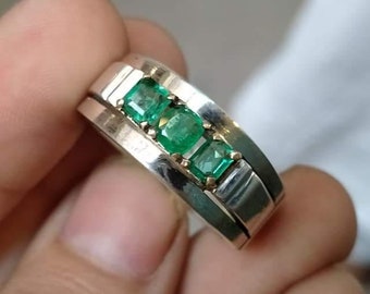 Anillo de Esmeralda Real Anillos de Esmeralda Natural Plata de Ley 925 Anillo Zamurd Hecho a Mano