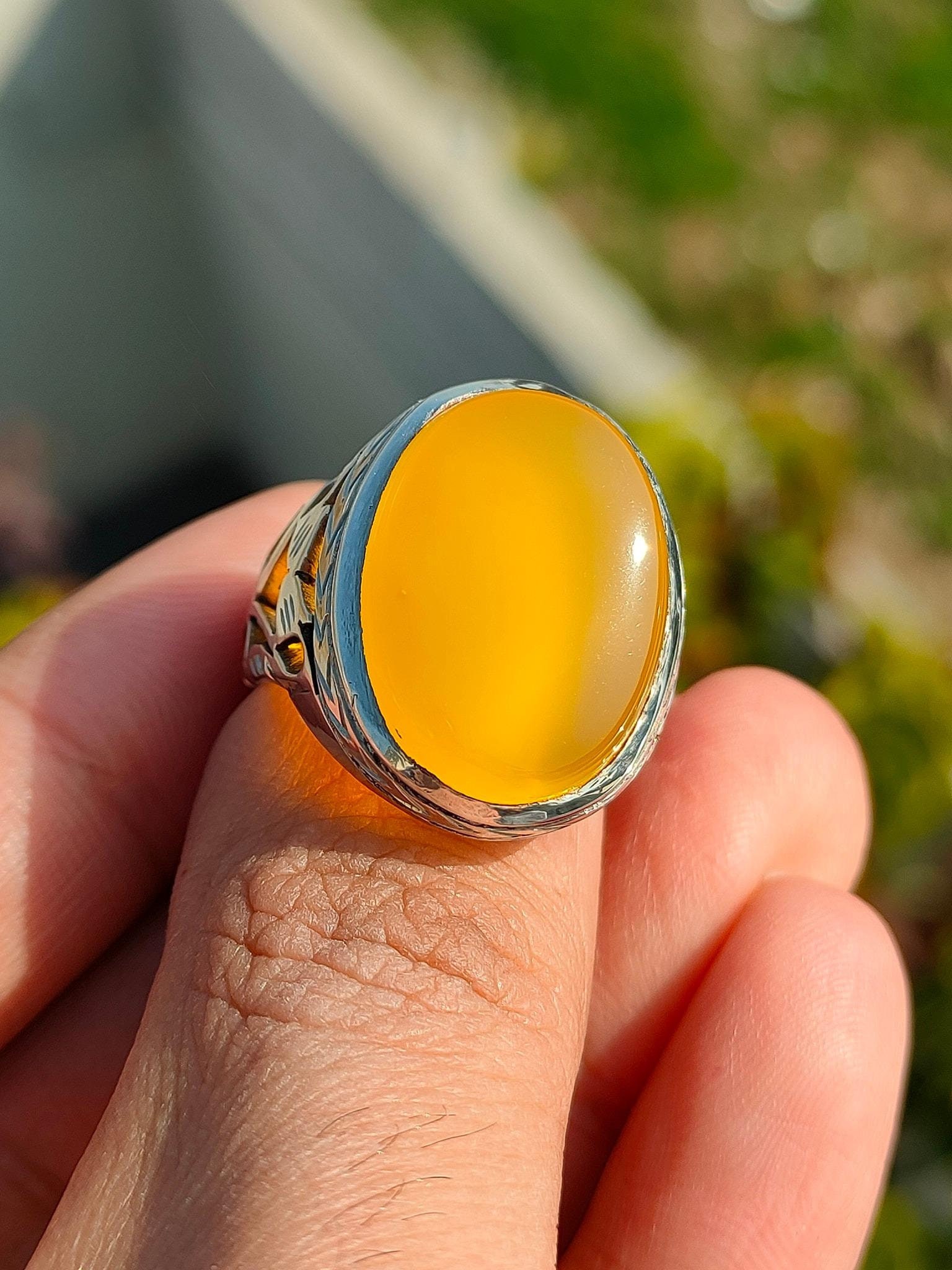 Handmade 925 Sterling Silver Ring: Natural Yellow Yemeni Aqeeq Stone - Etsy