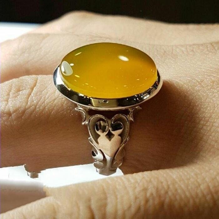Natural Yellow Aqeeq Ring for Mens Zard Yemeni Aqeeq Stone Rings