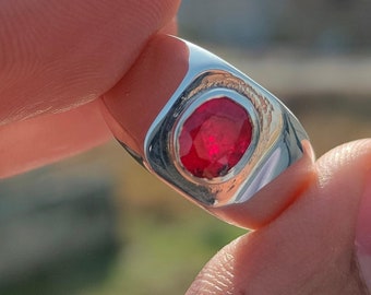 Natural Ruby Ring 925 Silver - 100% Original Ruby (Yaqoot) Ring Kashmiri Ruby