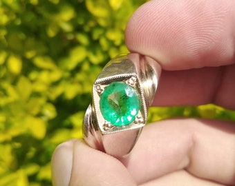 Anillo de esmeralda natural hecho a mano: anillo Zamurd de plata de ley 925