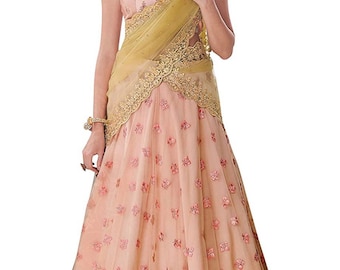 Stitched Designer Blush Lehenga with Gold Dupatta (Small)