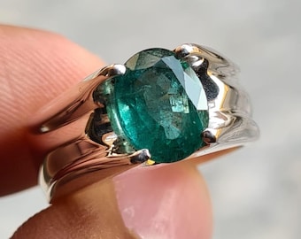 Untreated Natural Panjsher Afghanistan emerald stone ring handmade mens emerald rings
