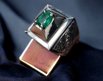 Untreated Natural Panjsher Afghanistan emerald stone ring handmade mens emerald rings