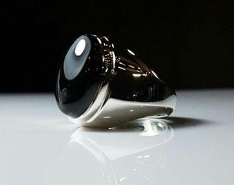 Natural Black Yameni Aqeeq Ring For Men's Aqeeq Stone Ring Islamic Rings Natural Agate ring 925 sterling silver jewelry handmade rings men
