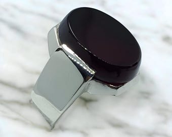 Yemeni Aqeeq Ring for Men: Natural Agate, 925 Sterling Silver