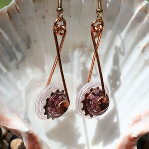 Handmade Steampunk Purple and Bronze Drop Earrings