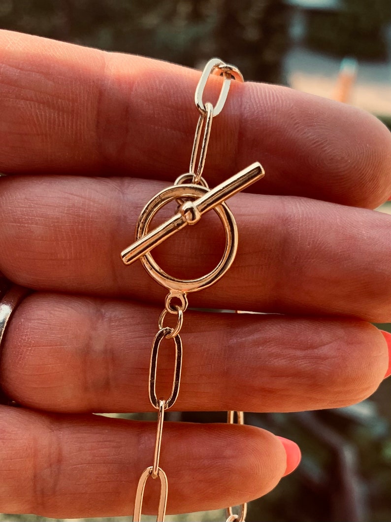 14k Gold Paperclip Chain Necklace Toggle Clasp Layering Etsy Canada