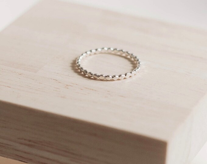 Sterling silver flat beaded stacking ring, minimalist, thin