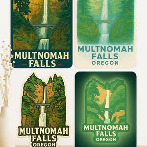 Multnomah Falls Oregon Digital Print Set – 4-Pack Vintage Travel Style Posters | Instant Download Wall Art from Original Photograph (2017)