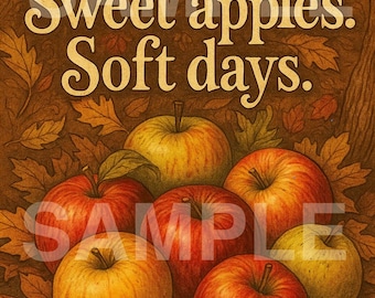 Sweet Apples Soft Days Printable Wall Art | Vintage Apple Kitchen Decor | Autumn Fall Digital Download