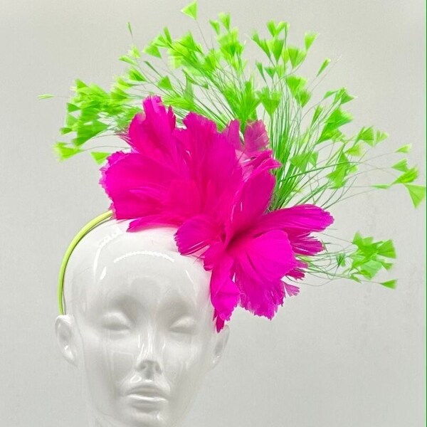 Hot pink and lime green Kentucky Derby Fascinator, Oaks, Thurby, headpiece, derby hat Kentucky Derby Hat Alternative, Floral Fascinator