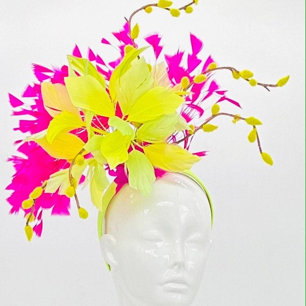 Lime green, yellow and pink Kentucky Derby fascinator, Derby Hat Alternative