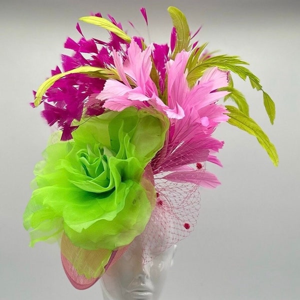 Lime Green and Pink Derby Fascinator, Kentucky Derby Hat Alternative, Kentucky derby hat
