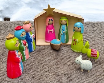Japanese Nativity Set, Kokeshi Dolls Nativity Set, Nativity