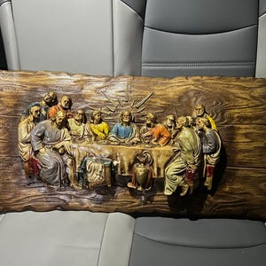 Vintage The Last Supper Wall Hanging Portrait Molded Fiber Glass Relief Sculpture 3D