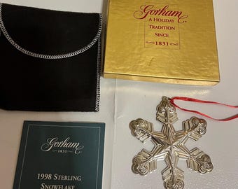 Gorham 1998 Sterling Annual Christmas Snowflake Ornament with box and paper