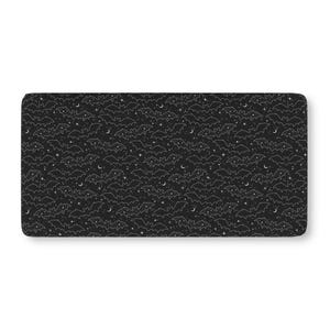 May include: A rectangular fabric piece featuring a black background with a repeating white line art pattern of flying bats, small crescent moons, and tiny four-pointed stars scattered across the entire surface in a dense, uniform arrangement.
